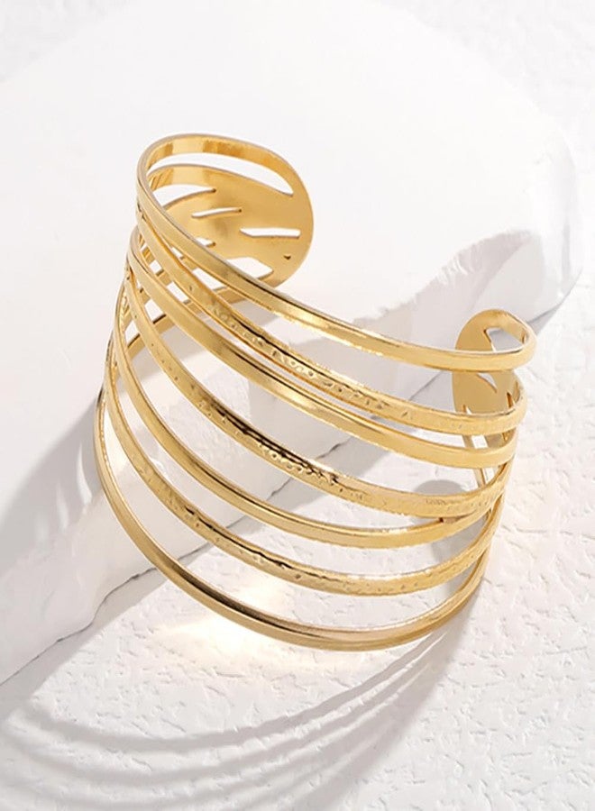 Wovanoo Multi-layer Cuff Bracelet for Women Cross Wire Bracelets Open Wide Cuff Gold Bangle Bracelet 2 - Image 5